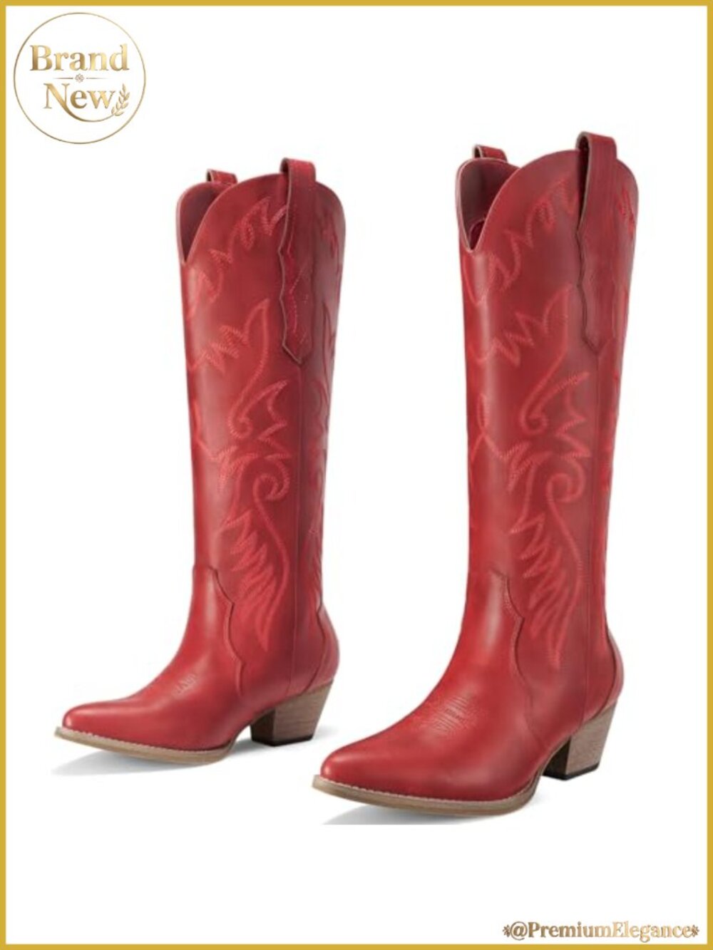 Women's Knee High Cowboy Boots Western Pointed Toe Stacked Heel